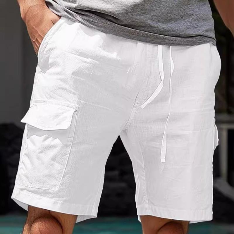 Men's Casual Cotton Linen Multi-pocket Straight Beach Shorts 67478483M