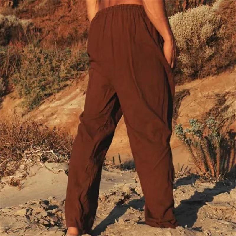 Men's Solid Color Cotton And Linen Beach Pants 66666867Y