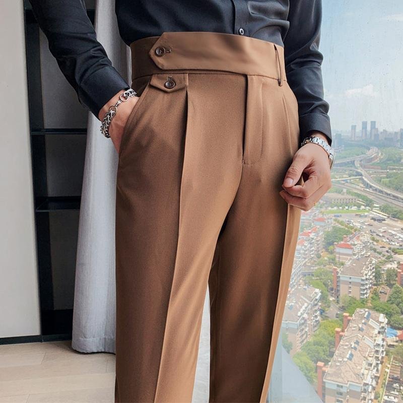 Men's British Style High Waist Straight Suit Pants 00666447M