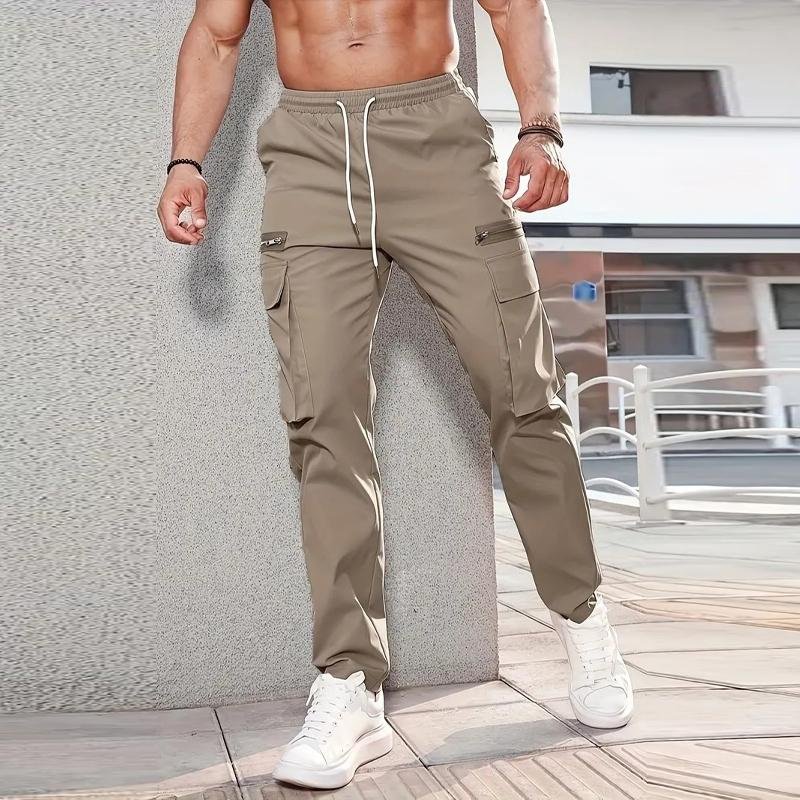 Men's Casual Solid Color Multi-Pocket Cargo Pants 66636364Y