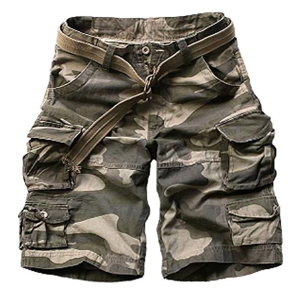 Men's Casual Outdoor Cotton Washed Loose Multi-pocket Camouflage Cargo Shorts 60493734M