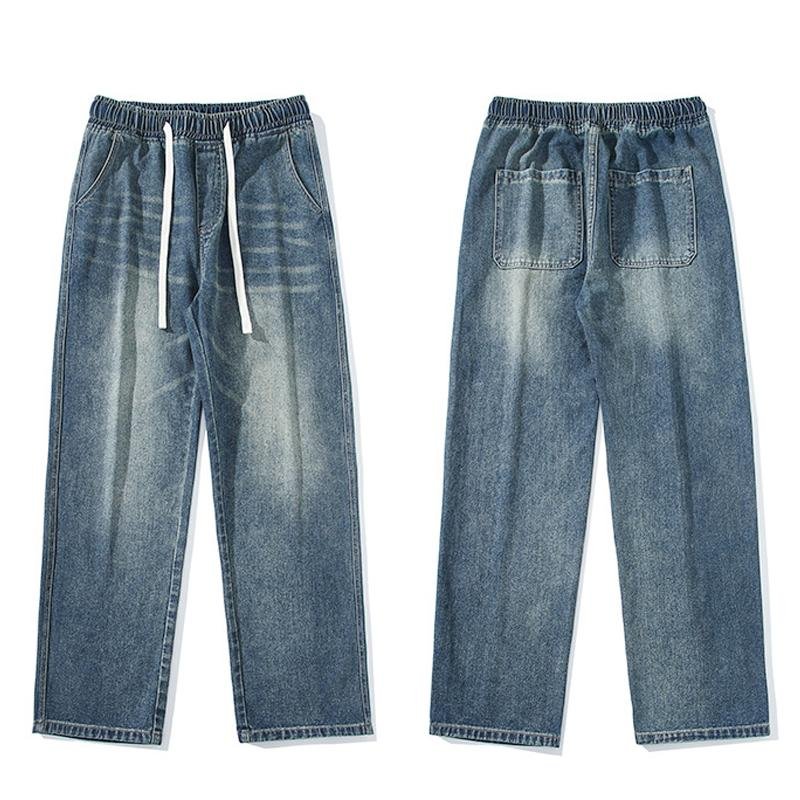 Men's Loose Washed Drawstring Straight Jeans 64988460Y