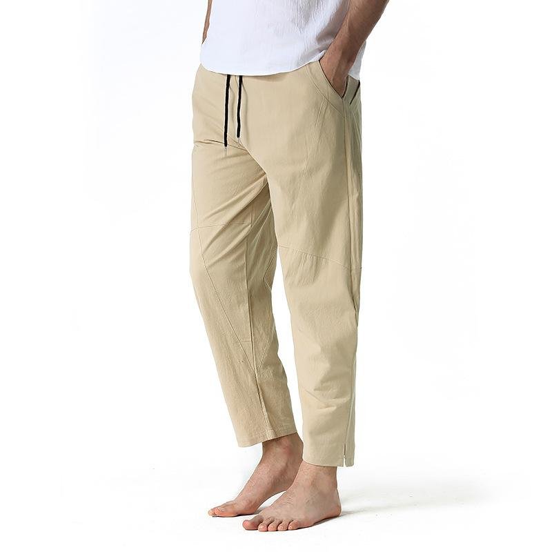 Men's Cotton and Linen Loose Drawstring Pants 36884066Y