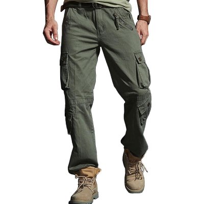 Men's Solid Loose Multi-pocket Cotton Cargo Pants 47846748Z