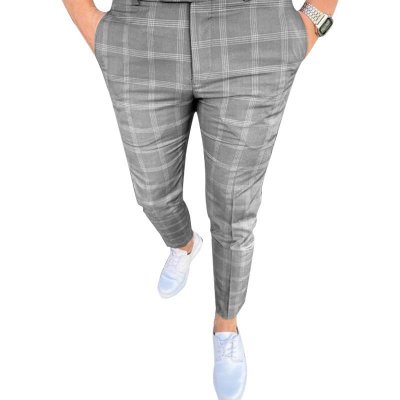 Men's Business Casual Plaid Trousers 66643377Y