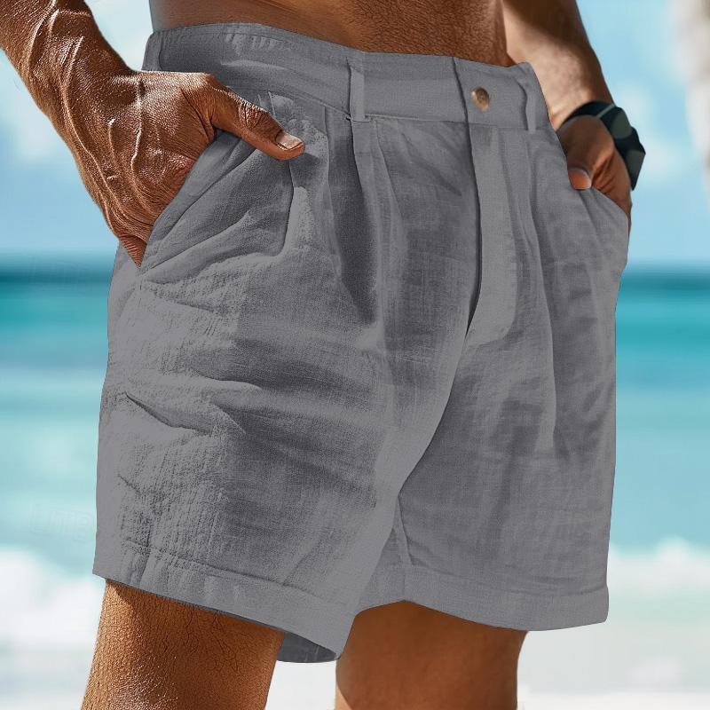 Men's Linen Solid Color Summer Shorts Beach Shorts 63078967X