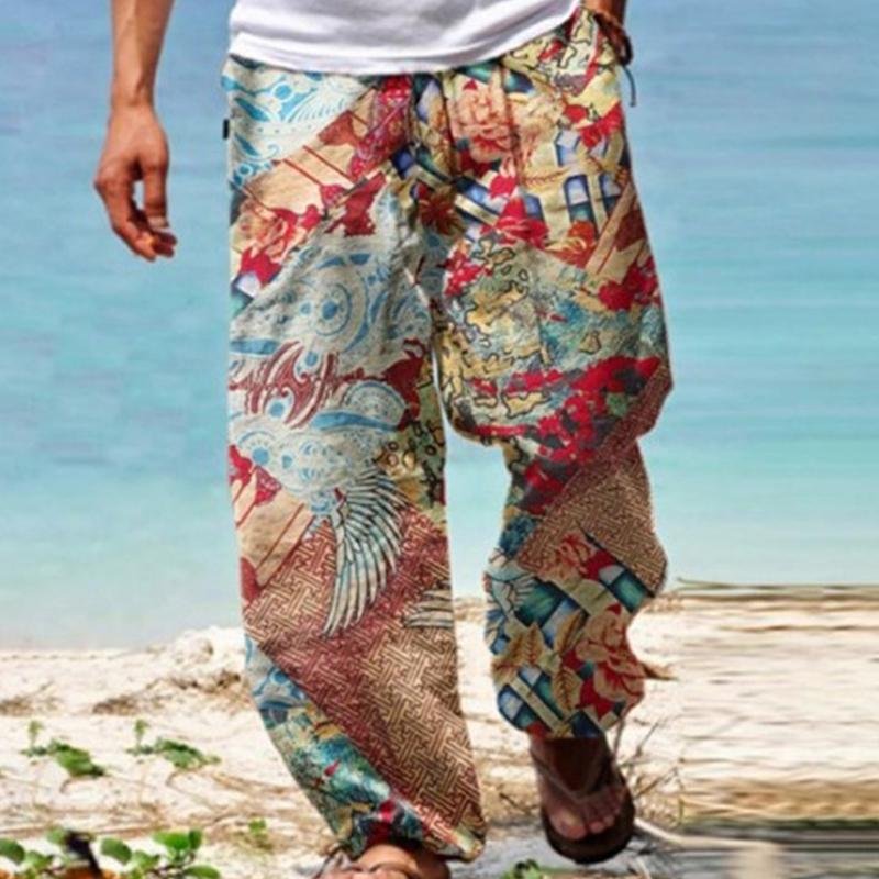 Men's Vintage Loose Printed Drawstring Pants 04669060Y