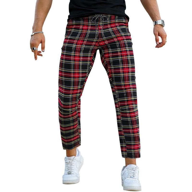 Men'S Retro Casual Plaid Straight Pants 86644766Y