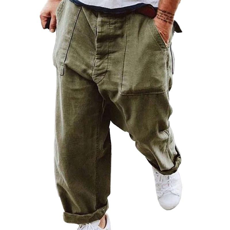 Men's Casual Solid Color Cotton Linen Large Pockets Pants 40436336M