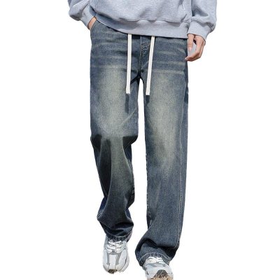 Men's Loose Washed Drawstring Straight Jeans 64988460Y