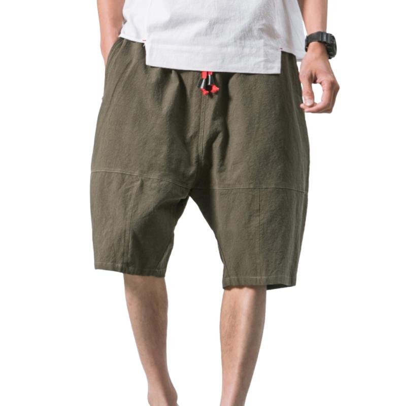 Men's Cotton And Linen Loose Beach Drawstring Shorts 78464666Y