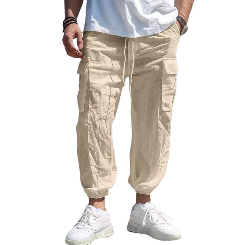 Men's Casual Solid Color Multi-Pocket Drawstring Pants 86944446Y