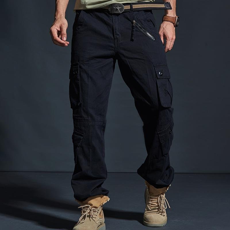 Men's Solid Loose Multi-pocket Cotton Cargo Pants 47846748Z