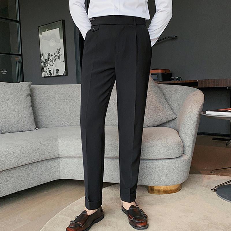 Men's British Style High Waist Straight Suit Pants 00666447M