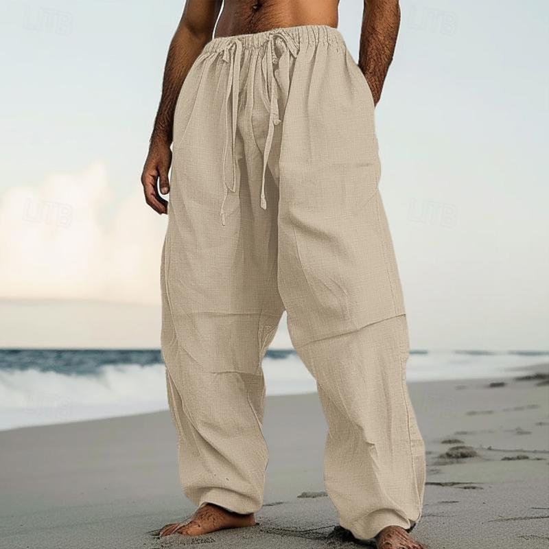 Men's Loose Resort Solid Color Drawstring Straight Pants 46648366Y