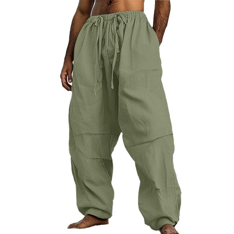 Men's Loose Resort Solid Color Drawstring Straight Pants 46648366Y