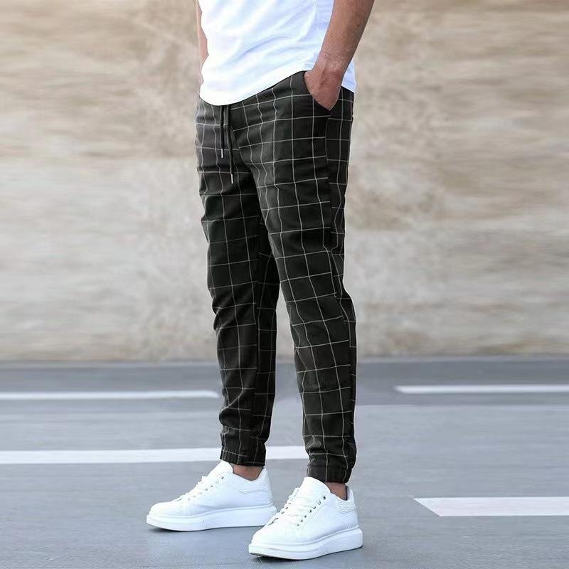 Men's Retro Street Sports Casual Plaid Pants 98386464TO