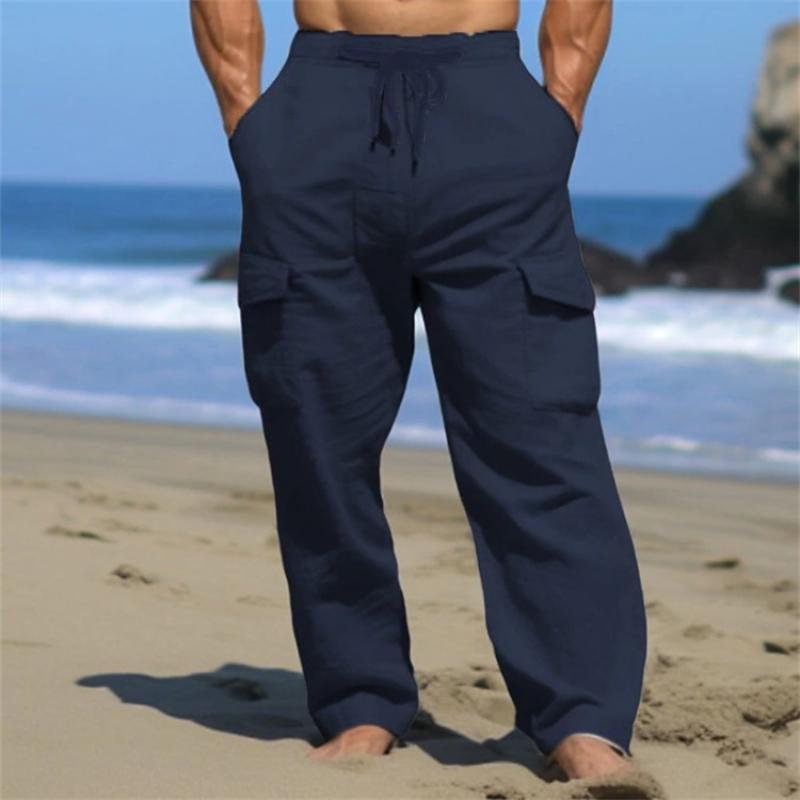 Men's Solid Loose Multi-pocket Elastic Waist Casual Pants 34036844Z