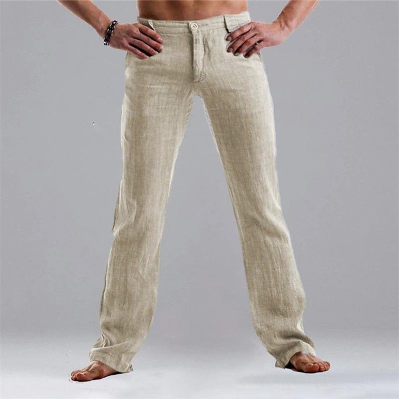 Men's Linen Pocket Straight Solid Color Loose Pants 49899443X