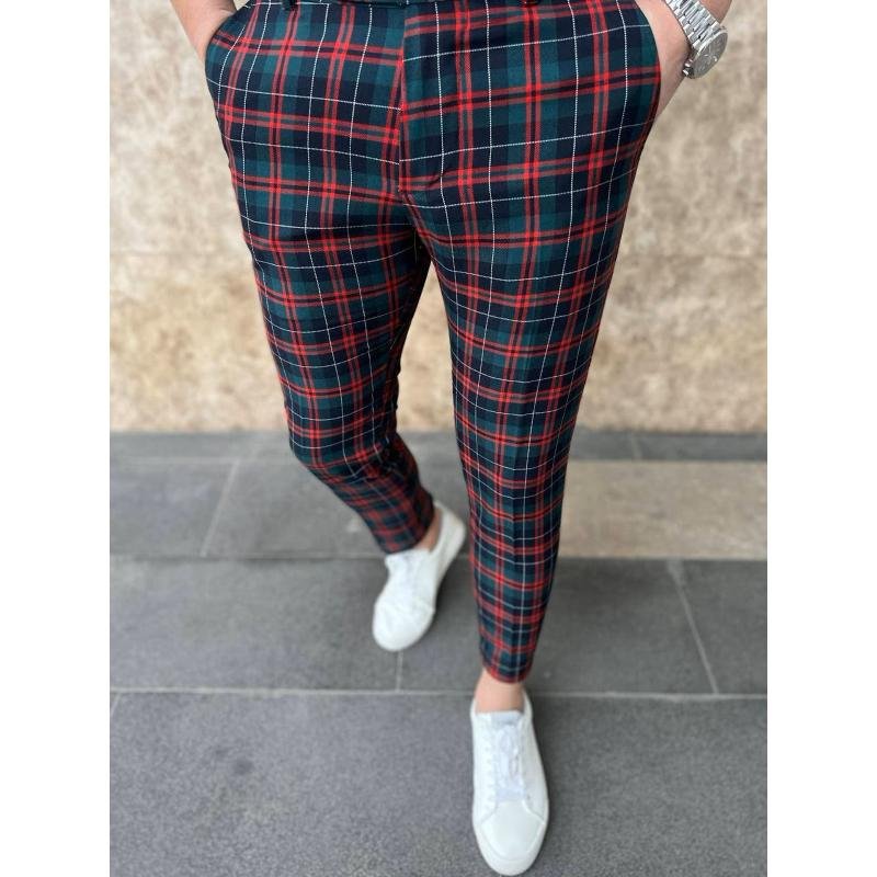 Men's Casual Plaid Print Pants 34986460Y