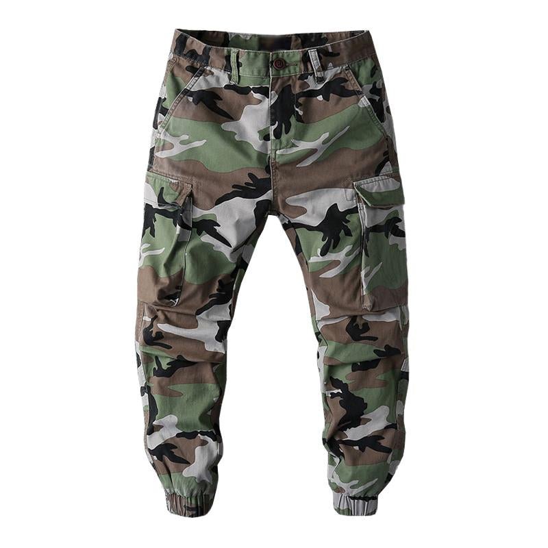 Men's Casual Multi-Pocket Loose Cotton Camouflage Cargo Pants 64986346M