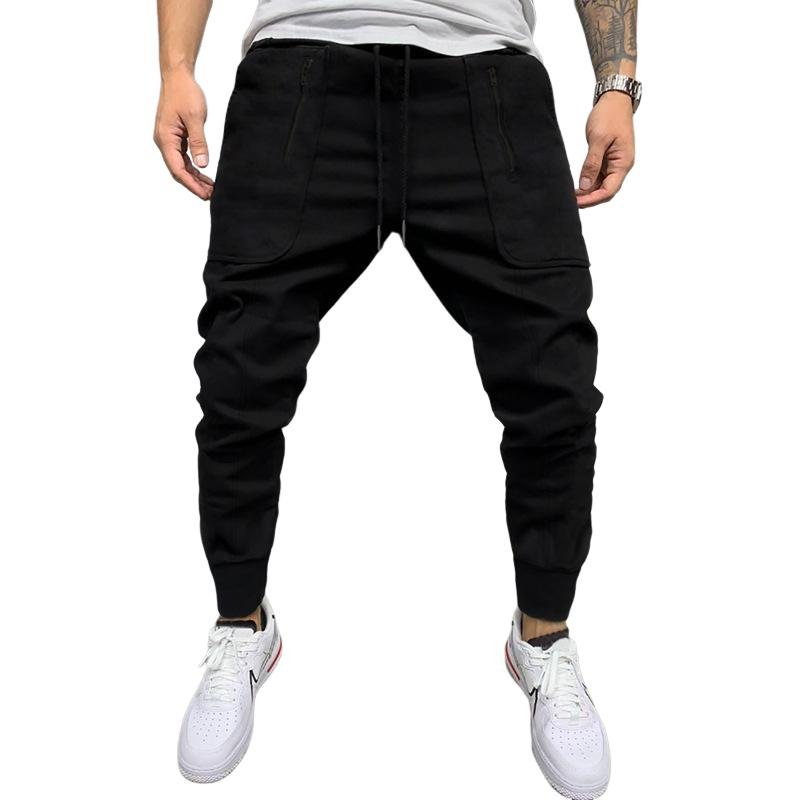 Men's Casual Zipper Pocket Elastic Waist Slim Fit Pants 46666600M