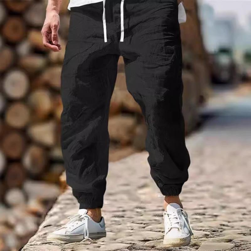 Men's Casual Cotton Linen Breathable Elastic Waist Loose Pants 76494009M