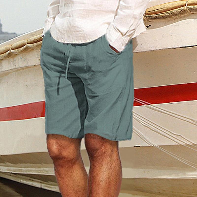 Men's Casual Solid Color Cotton And Linen Shorts 04767660Y