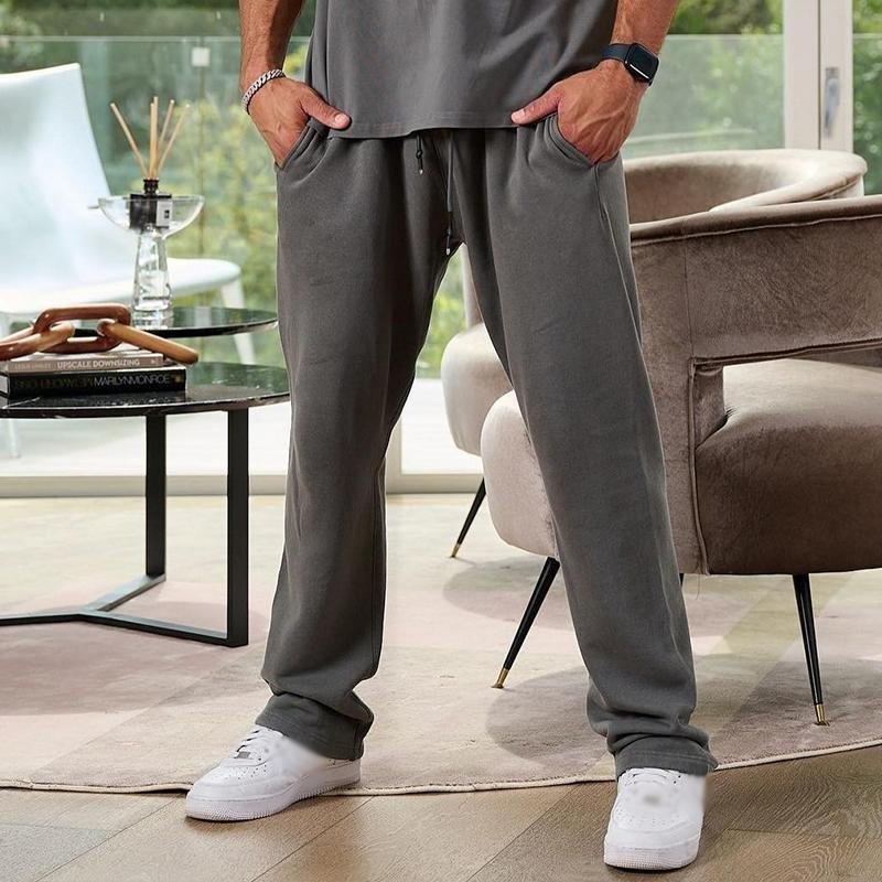 Men's Casual Solid Color Cotton Elastic Waist Loose Sports Pants 74979046M