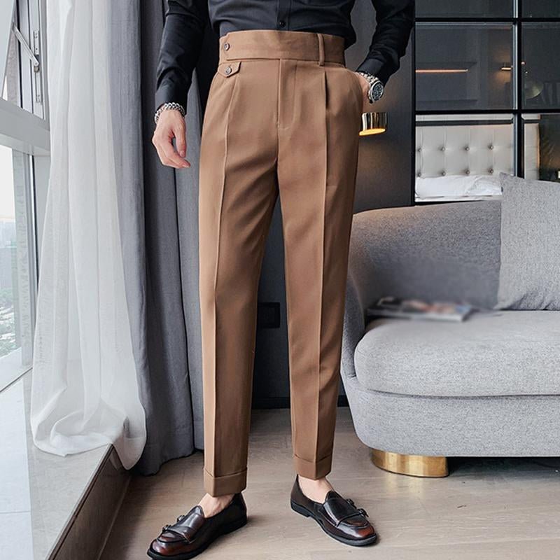 Men's British Style High Waist Straight Suit Pants 00666447M