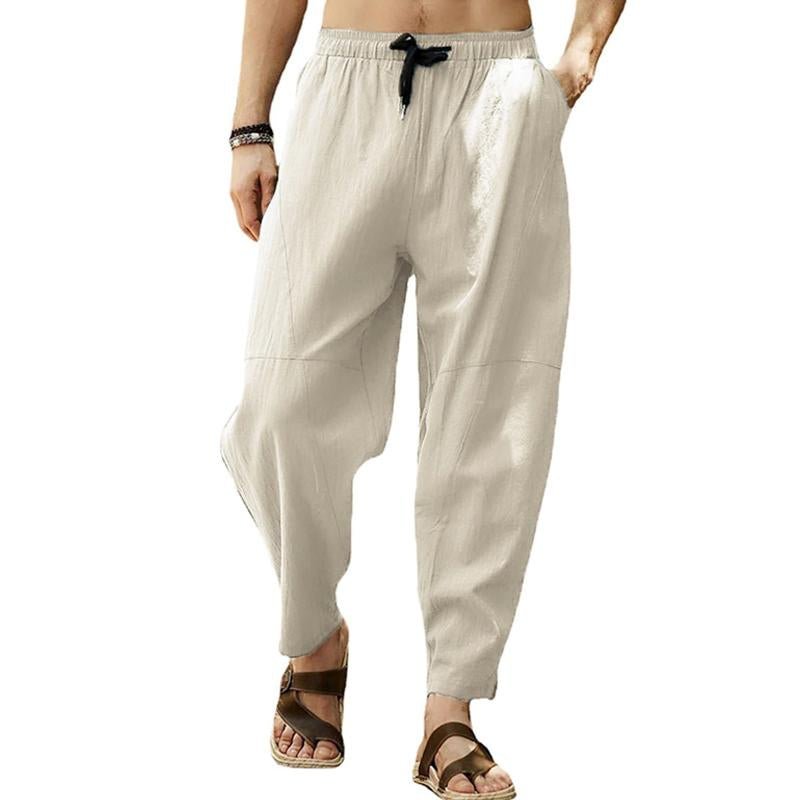 Men's Loose Cotton Linen Solid Color Drawstring Pants 46608037Y