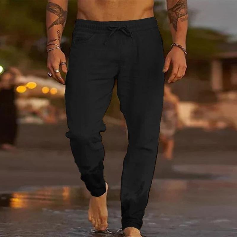 Men's Casual Solid Color Drawstring Elastic Waist Loose Beach Pants 63969386M