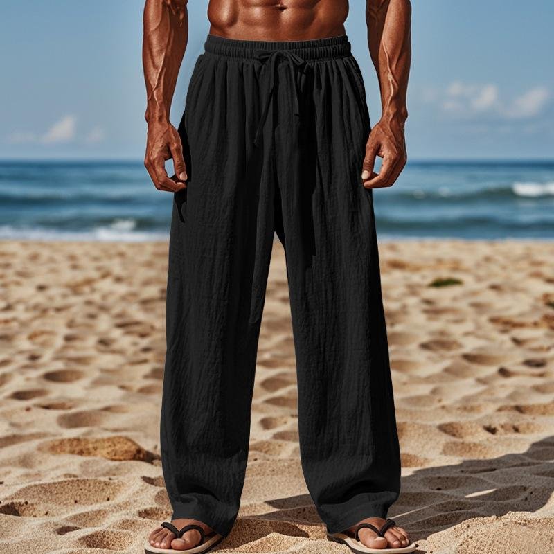 Men's Cotton And Linen Loose Lace-Up Pants 48893644Y