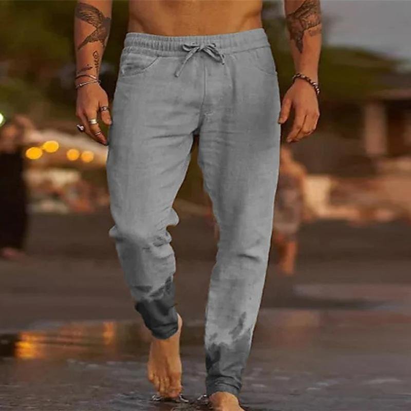 Men's Casual Solid Color Drawstring Elastic Waist Loose Beach Pants 63969386M