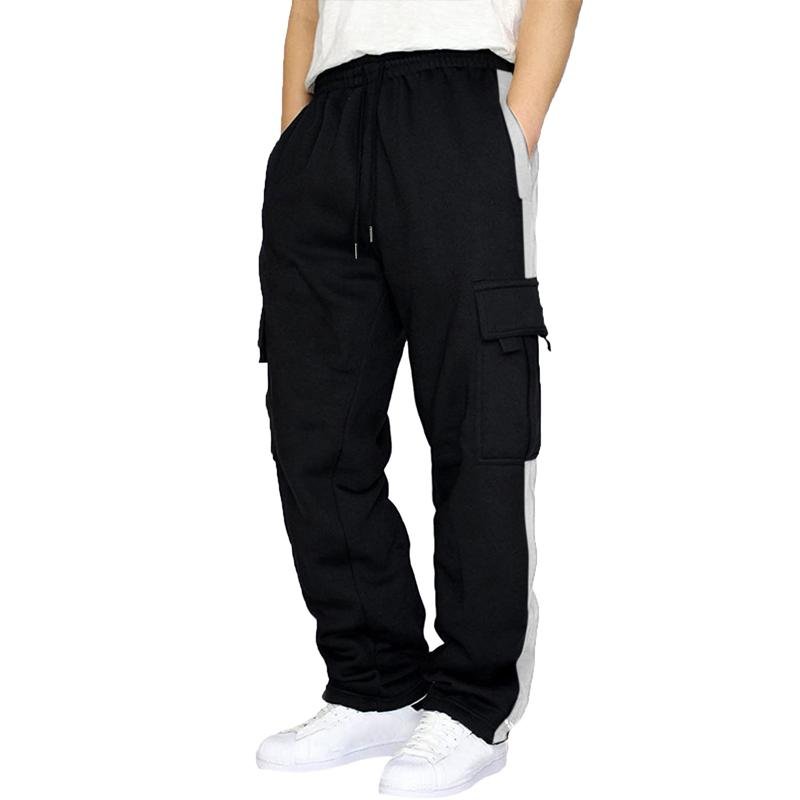 Men's Colorblock Straight Multi-pocket Elastic Waist Casual Sports Pants 44463407Z