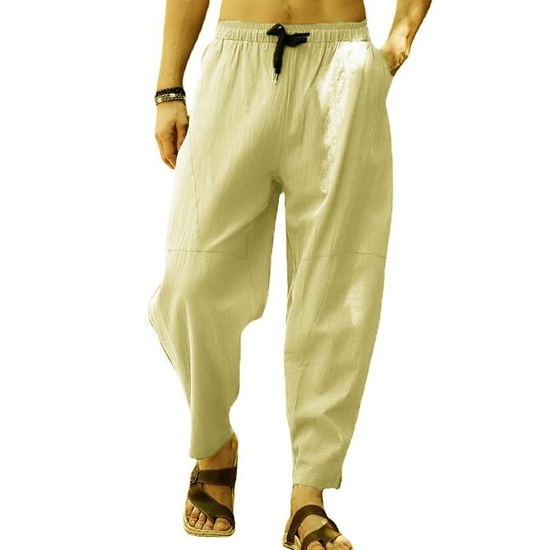 Men's Loose Cotton Linen Solid Color Drawstring Pants 46608037Y