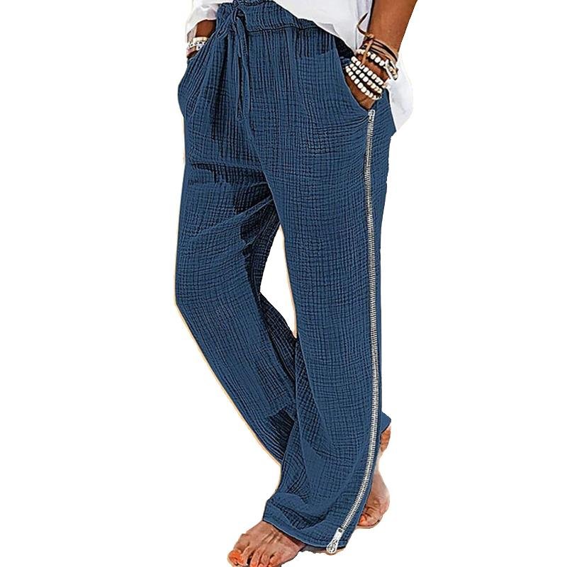 Men's Cotton Linen Beach Drawstring Elastic Waist Casual Pants 63066467X