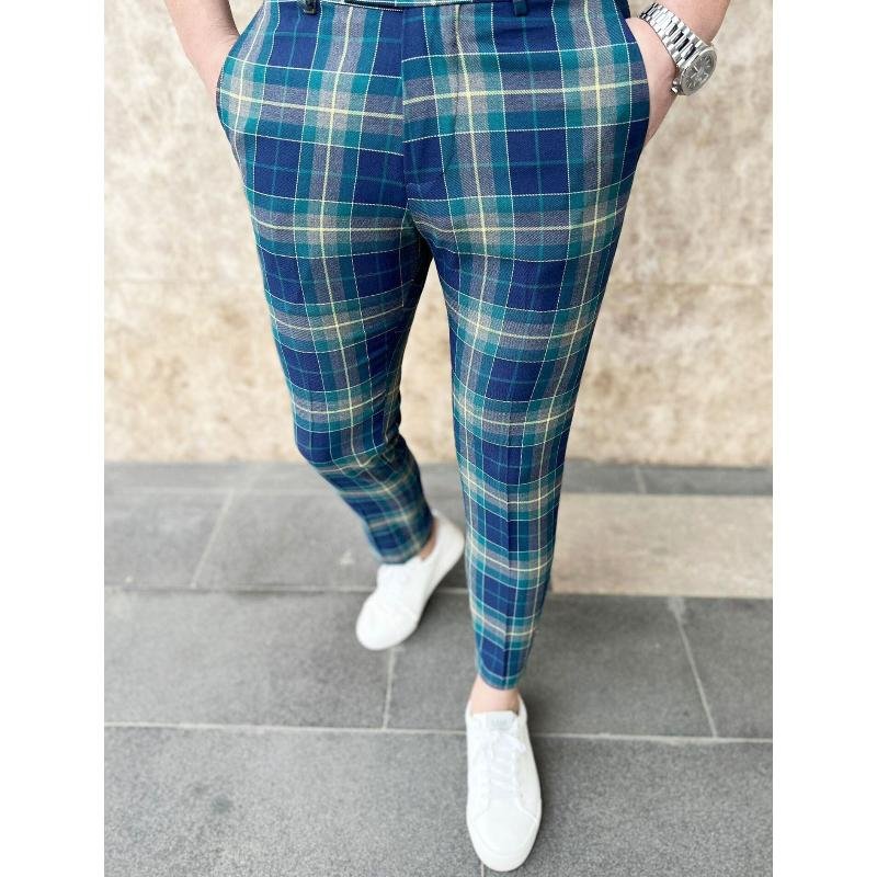 Men's Casual Plaid Print Pants 04944640Y