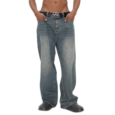 Men's Retro Loose Straight Washed Jeans 76840786X