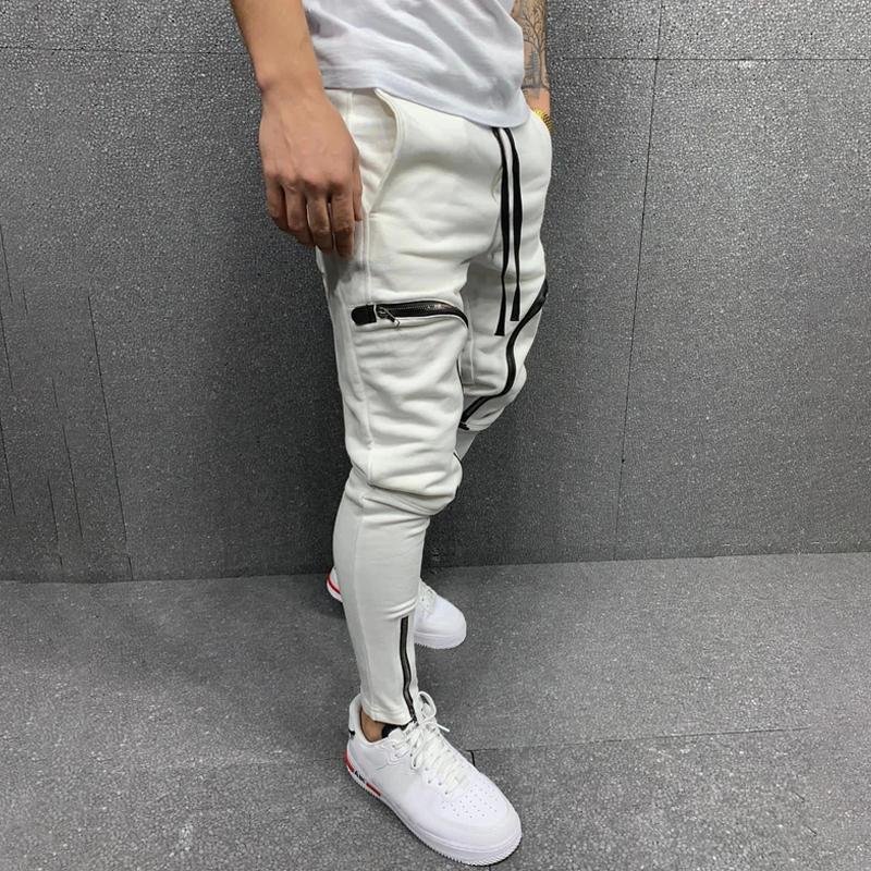 Men's Solid Color Drawstring Elastic Waist Zip Decor Sports Pants 46806783Z