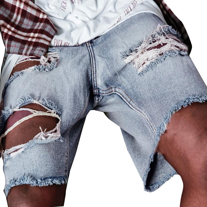 Men's Vintage Fashion Ripped Denim Shorts 68480697Y