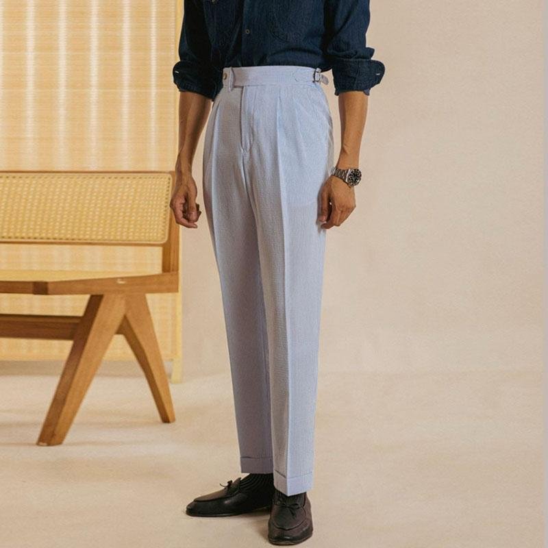 Men's Retro Naples Stripe High Rise Straight Leg Suit Pants 78087664M