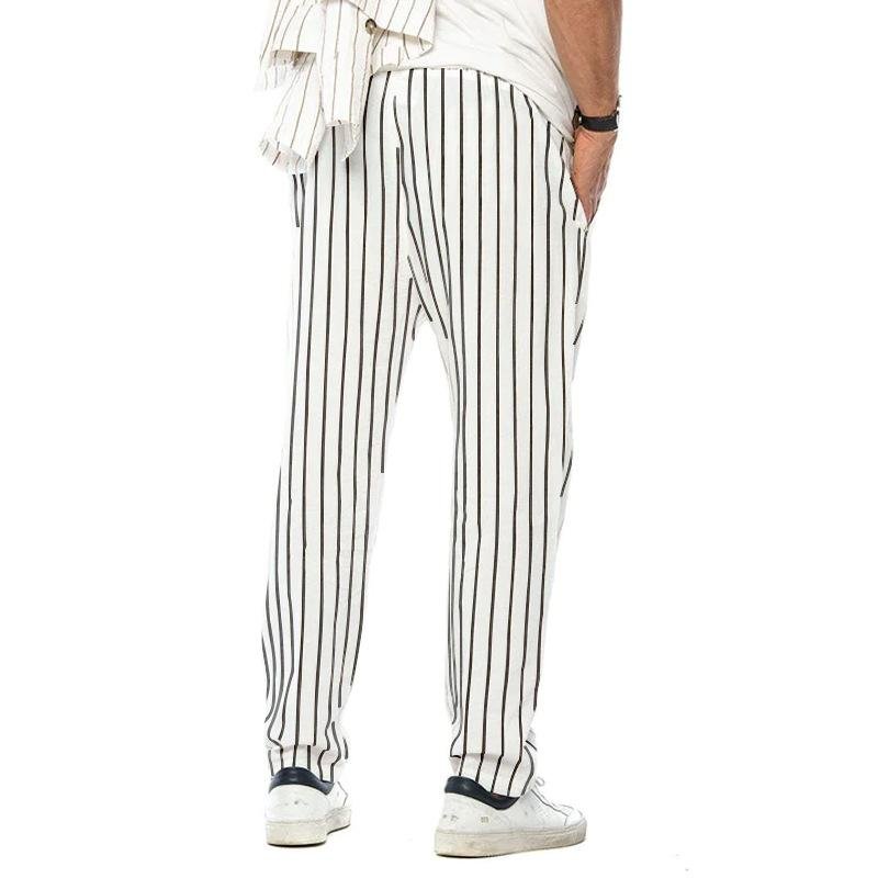 Men's Vertical Striped Cotton And Linen Straight Loose Trendy Casual Trousers 68666964Z