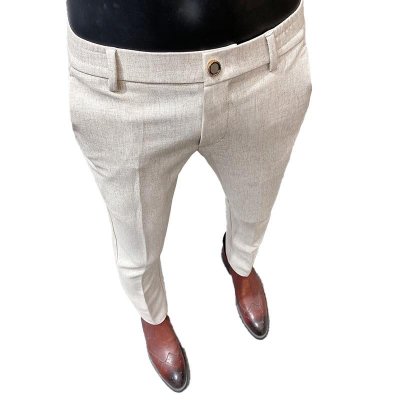 Men's Solid Color Slim Fit Linen Trousers 47640673X