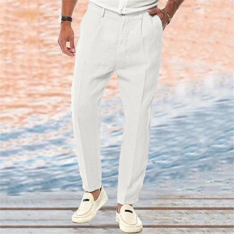 Men's Solid Color Linen Outdoor Loose Straight Pants 33737680X