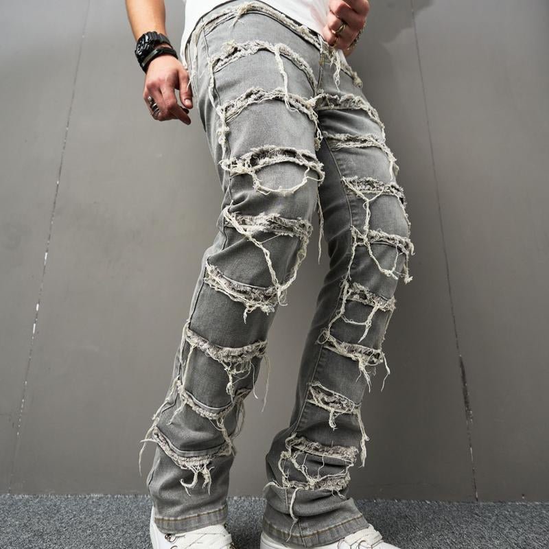 Men's Vintage Ripped Button Jeans 86866370X