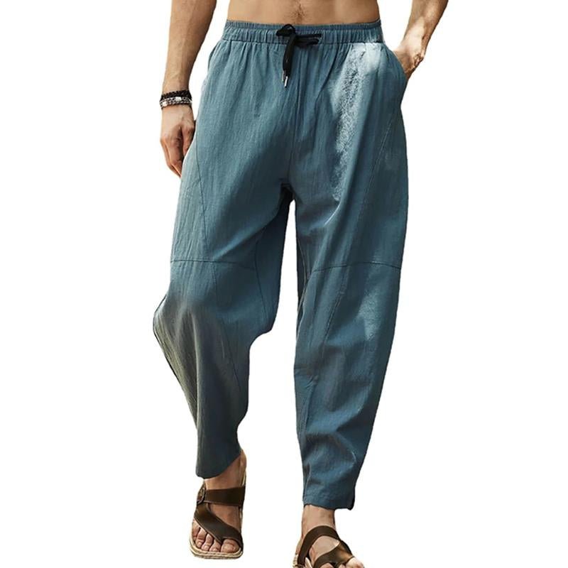 Men's Loose Cotton Linen Solid Color Drawstring Pants 46608037Y