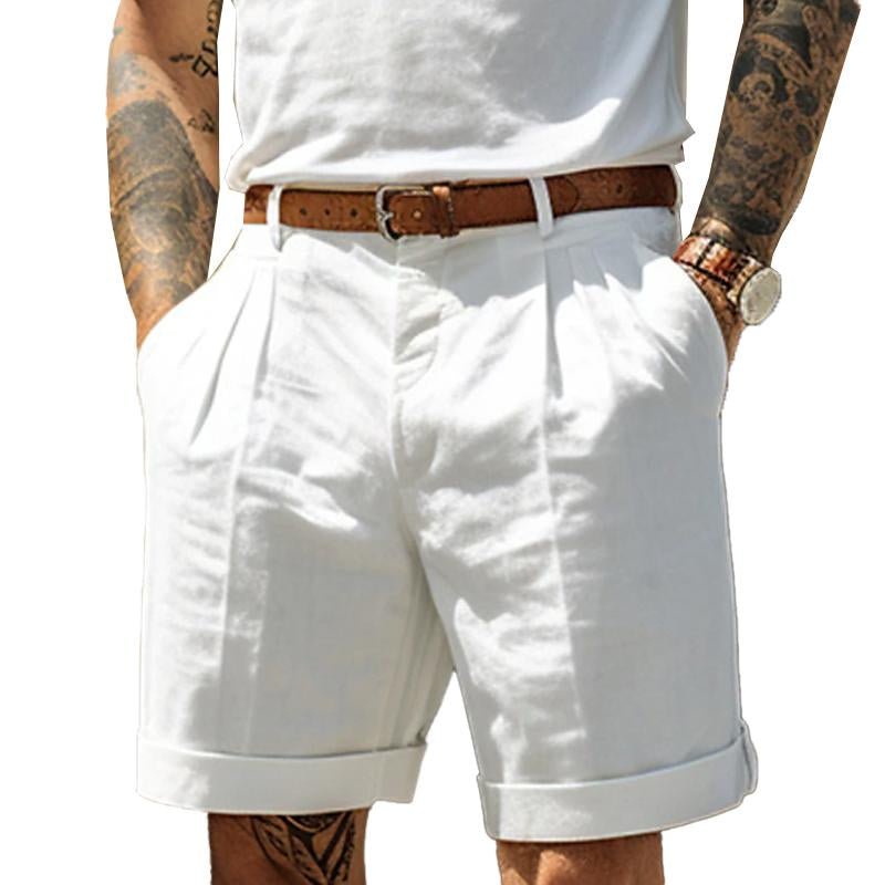 Men's Casual Solid Color Beach Shorts (Belt Not Included) 34944678Y