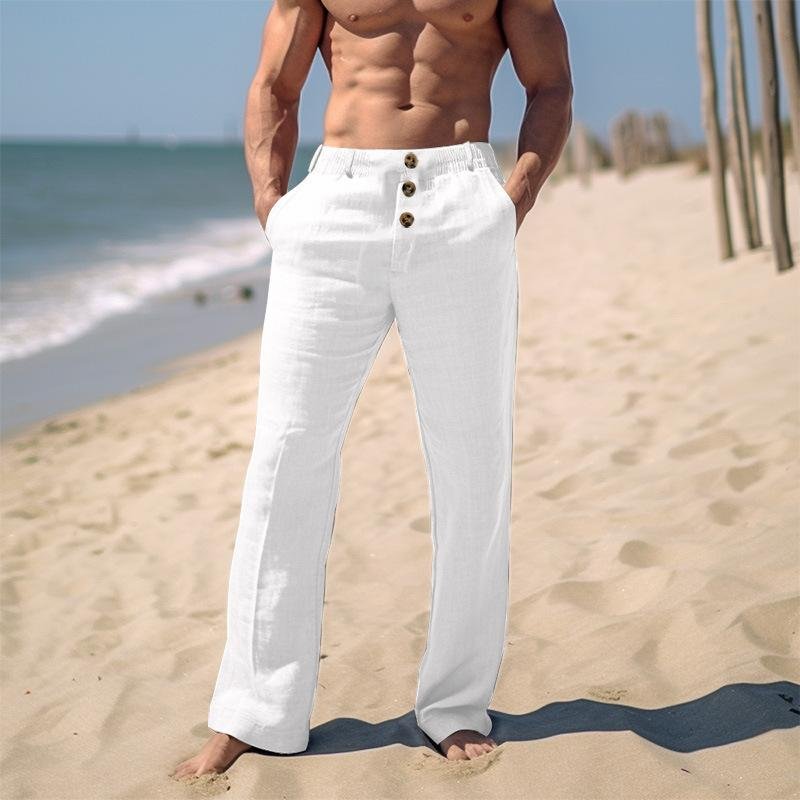 Men's Solid Loose Three Buttons Waist Casual Pants 46433606Z