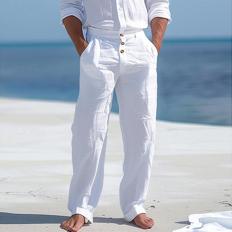 Men's Casual Cotton Linen Breathable Loose Beach Pants 30690798M